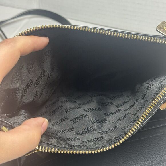 Michael Michael Kors Karla East West Leather Crossbody Bag Black and Gold - Picture 9 of 10